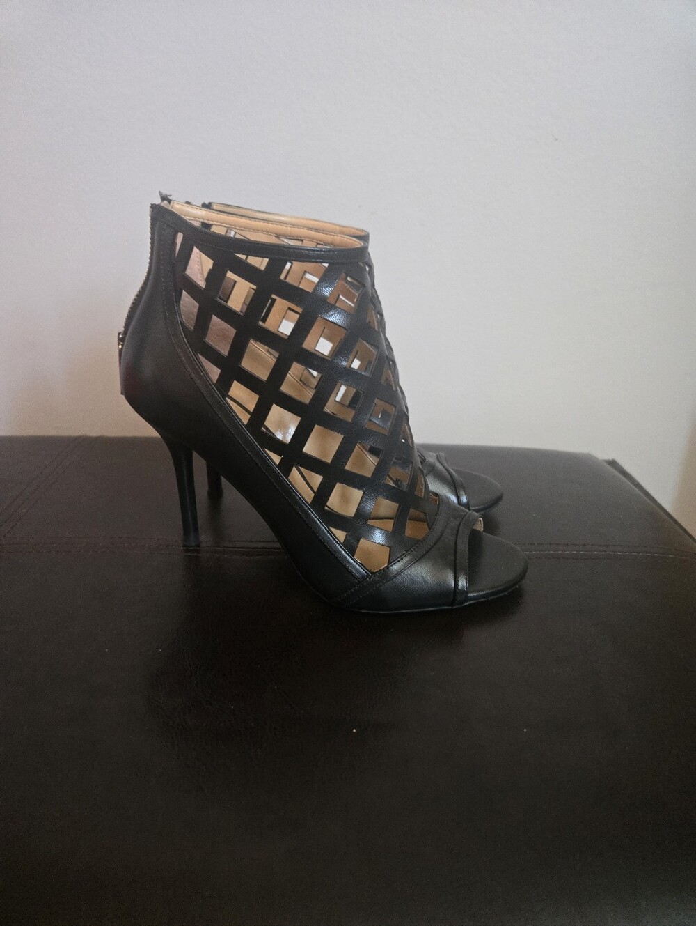 Michael Kors Black Lattice Cutout Peep-Toe Heel Booties